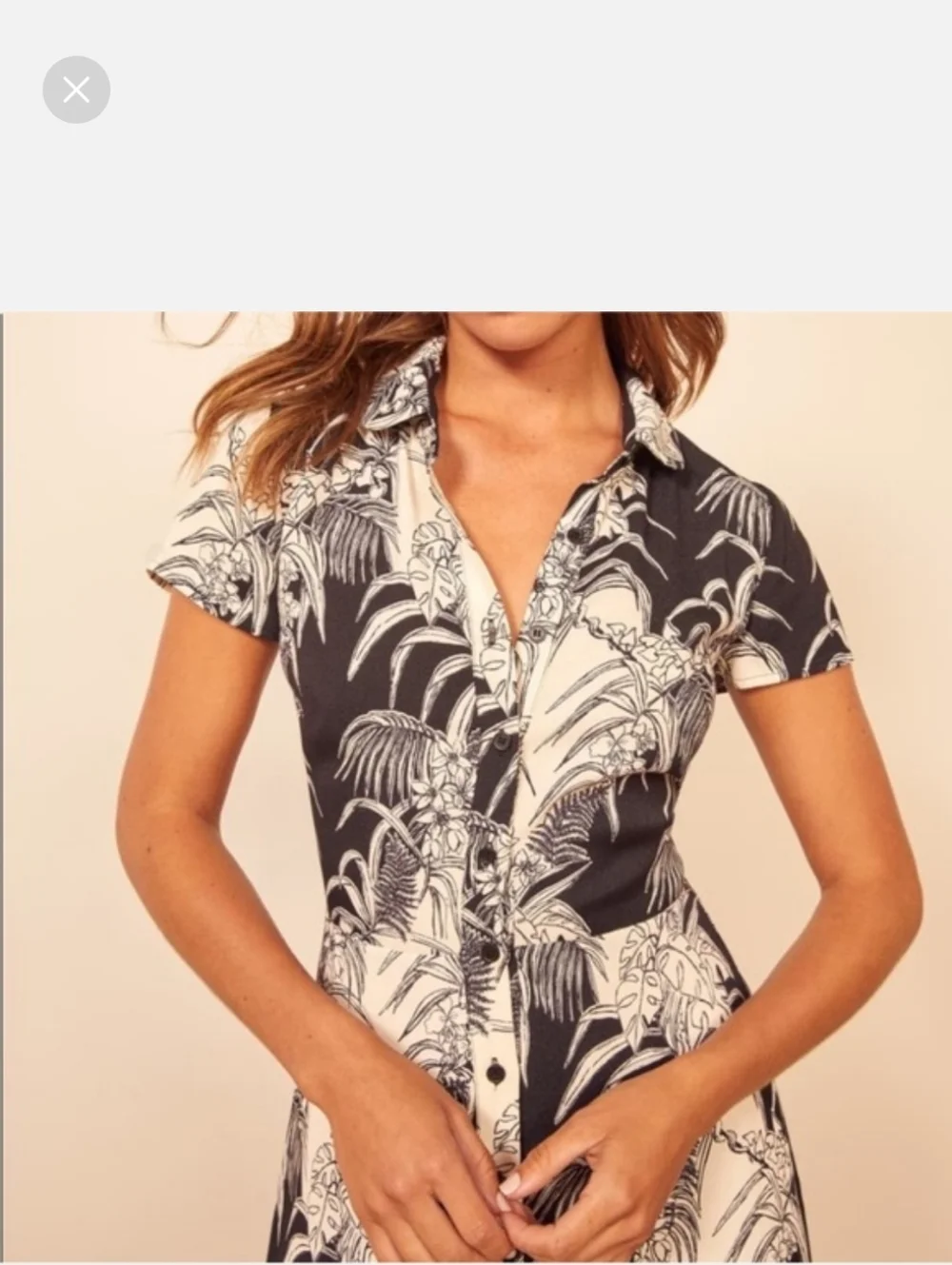 Reformation Sunday Dress Black and White Amazon Print Button-Front Mini Dress - Picture 4 of 7